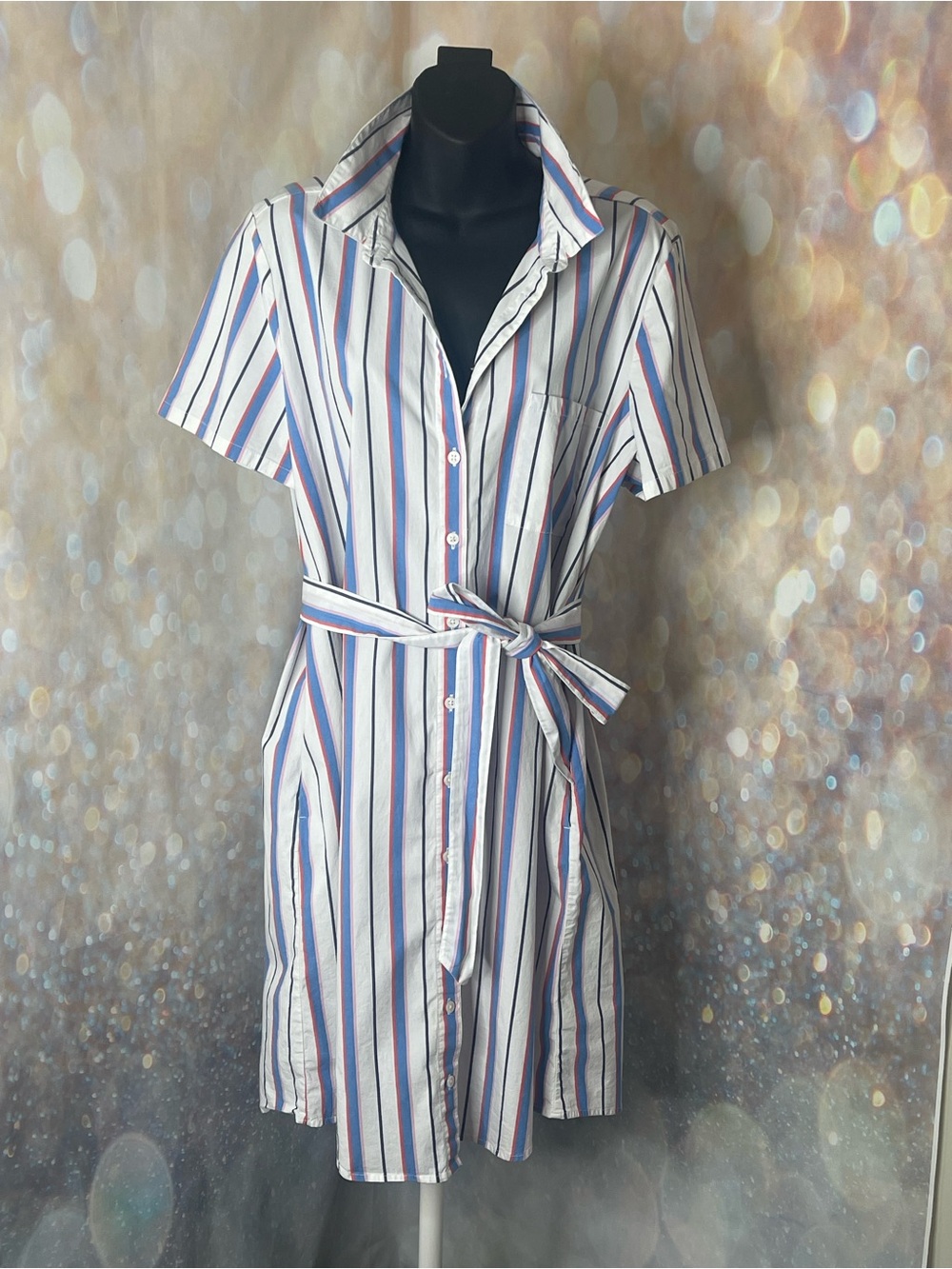 J Crew Belted Shirtdress Stripped Button Down Dress Size 16 EUC